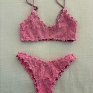 Love & Bikinis Pink Ruffle Textured Bikini Set